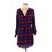 Lucky Brand Casual Dress - Shirtdress V-Neck 3/4 sleeves: Red Print Dresses - Women's Size Small