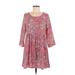 I. Joah Casual Dress - Mini Scoop Neck 3/4 sleeves: Pink Print Dresses - Women's Size Large