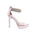 Qupid Heels: Slip-on Platform Cocktail Party Pink Print Shoes - Women's Size 8 1/2 - Open Toe