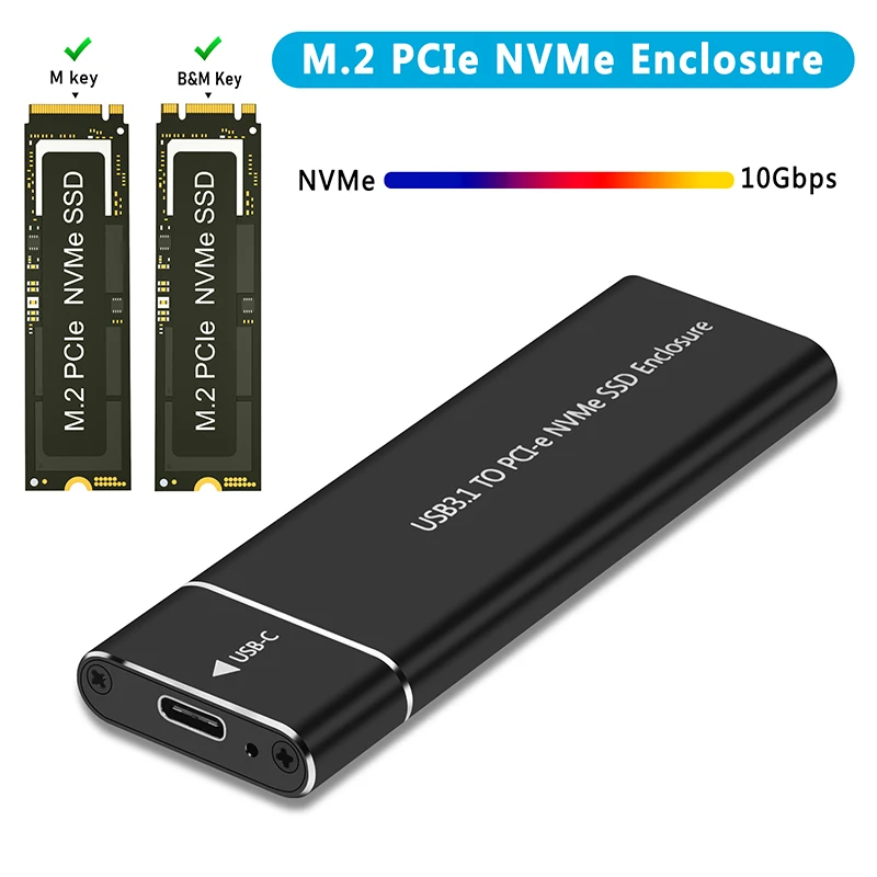 Adattatore per custodia SSD M.2 NVMe Custodia in alluminio USB C 3.1 Gen2 da 10 Gbps a NVMe PCIe Scatola esterna per SSD NVMe 2230/2242/2260/2280 M2 NVMe