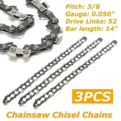 Garden Power Tools Accessories Chainsaw Chain 3Pcs Set 3/8 1.3mm 52Links Semi Chisel Saw Blade