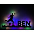 XL Fußball Spieler, Lampe, Wandbild, Name, Sport Deko, Holz, Ball Interieur, Geschenk, Männer, Jungs, Teen, Verein, Beleuchtet, LED