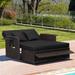 Patio Rattan Daybed with 4-Level Adjustable Backrest and Retractable Side Tray - 31" x 67" x 36"