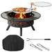 SYTHERS 38 Fire Pit with Grill Outdoor Wood Burning Firepit Table with 360Â° Rotation Height Adjustable Cooking Grate and Fire Poker BBQ Charcoal Grill for Backyard Patio Garden Black