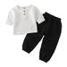 Baby Outfit Sets Solid Colorpullover Long Sleeve Cotton Linen Crewneck Tops Shorts Clothes