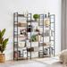 Glavbiku Triple Wide 5 Shelf Bookshelves Retro Wooden Home and Office Storage Rack Gray Adult