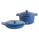 Argon Tableware - Cast Iron Casserole Oven Dish Set - 2 Sizes - 2Pc - Midnight Blue