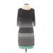 Studio One Casual Dress - Sheath Scoop Neck 3/4 sleeves: Black Color Block Dresses - Women's Size Large