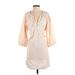 Melissa Odabash Casual Dress - Mini Plunge 3/4 sleeves: Ivory Solid Dresses - Women's Size X-Small
