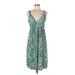 Daisy Fuentes Casual Dress V Neck Sleeveless: Green Floral Dresses - Women's Size Medium