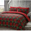 TEXTILER Red Teddy Bear Fleece Duvet Set Double Bed-Reversible Tartan Check Duvet Cover Double Bedding sets with matching Pillow Covers Case (Red, Double)