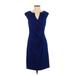Adrianna Papell Casual Dress - A-Line V Neck Short sleeves: Blue Solid Dresses - Women's Size 4