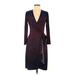 BCBGMAXAZRIA Casual Dress - Wrap V Neck Long sleeves: Burgundy Chevron Dresses - Women's Size Small