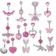Pink 14G Stainless Steel Butterfly Navel Belly Button Rings Women Fashion Heart Belly Button Ring