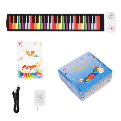 49 Keys Hand Roll Piano Portable Foldable Colorful Keyboard Hand Roll Electric Piano Rainbow Key