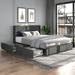 Queen Size Grey Linen Upholstered Wingback Platform Bed with 4 Storage Drawers,No Box Spring Needed