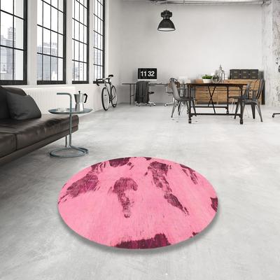 Ahgly Company Machine Washable Abstract Hot Pink Area Rugs