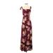 Flynn Skye Casual Dress - A-Line Square Sleeveless: Burgundy Print Dresses - Women's Size Small