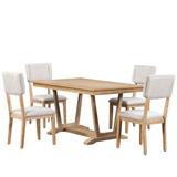 Rustic 5-piece Rectangular Dining Table Set with 4 Upholstered Chairs