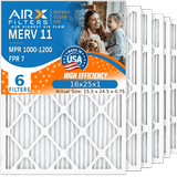 16x25x1 Air Filter MERV 11 Comparable to MPR 1000 MPR 1200 & FPR 7 Electrostatic Pleated Air Conditioner Filter 6 Pack HVAC Premium USA Made 16x25x1 Furnace Filters by AIRX FILTERS WICKED CLEAN AIR.