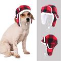 Christmas Dog Hat with Earmuffs Winter Adjustable Pet Red Plaid Pet Cap Xmas Dog Headwear for Small Medium Large Dogs