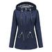 snowsong Womens Jacket Fall Outfits Ladies Solid Hooded Slim Pocket Hooded Striped Raincoat Windbreaker Coat Womens Coats Blue 1 3XL