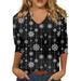 Kddylitq Christmas Blouses for Women Business Casual Fall Elbow Compression Sleeve Plus Size Graphic T Shirts Crew Neck Santa Claus Elbow Tops Tree Snowman Snowflake Shirts Black 3XL