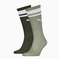 PUMA Unisex Crew Heritage Stripe Socks 2 Pack, Dark Green, size 6-8