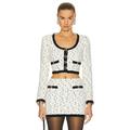 Alessandra Rich Tweed Boucle Cropped Jacket in Ivory & Black - Ivory. Size 42 (also in ).