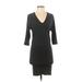 James Perse Casual Dress - Bodycon V-Neck 3/4 sleeves: Black Solid Dresses - Women's Size X-Small