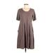 PURE essence Casual Dress - A-Line Scoop Neck Short sleeves: Tan Solid Dresses - Women's Size Medium