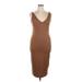 Shein Casual Dress - Bodycon V-Neck Sleeveless: Brown Print Dresses - Women's Size X-Large