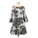 Vince Camuto Casual Dress - A-Line Scoop Neck 3/4 sleeves: Black Floral Dresses - Women's Size 6