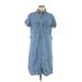 H&M L.O.G.G. Casual Dress - Shirtdress Collared Short sleeves: Blue Print Dresses - Women's Size 12