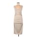 Shein Cocktail Dress - Midi Scoop Neck Sleeveless: Tan Solid Dresses - Women's Size Medium