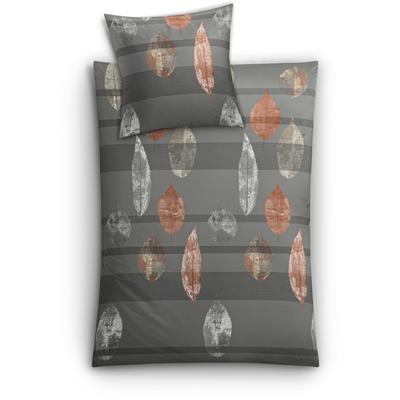 Bettwäsche KLEINE WOLKE "Laurus", grau (anthrazit), B/L: 135cm x 200cm, Mako-Satin, B/L: 80cm x 80cm, Mako-Satin, Obermaterial: 100% Baumwolle, Bettwäsche, mit Blättern Image