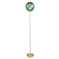 Happy Homewares Designer Chic Floor Lamp with Brushed Gold Base and Emerald Green Swirl Glass Shade | 157cm x 25cm | for Lounge, Dining Room, Bedroom etc | Foot Switch