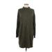 Express Casual Dress - Sweater Dress High Neck Long sleeves: Green Solid Dresses - Women's Size Medium