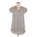 Sweet Wanderer Casual Dress - Mini V Neck Short sleeves: Tan Print Dresses - Women's Size X-Large