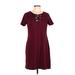 Calvin Klein Casual Dress - Shift Tie Neck Short sleeves: Burgundy Solid Dresses - Women's Size Large