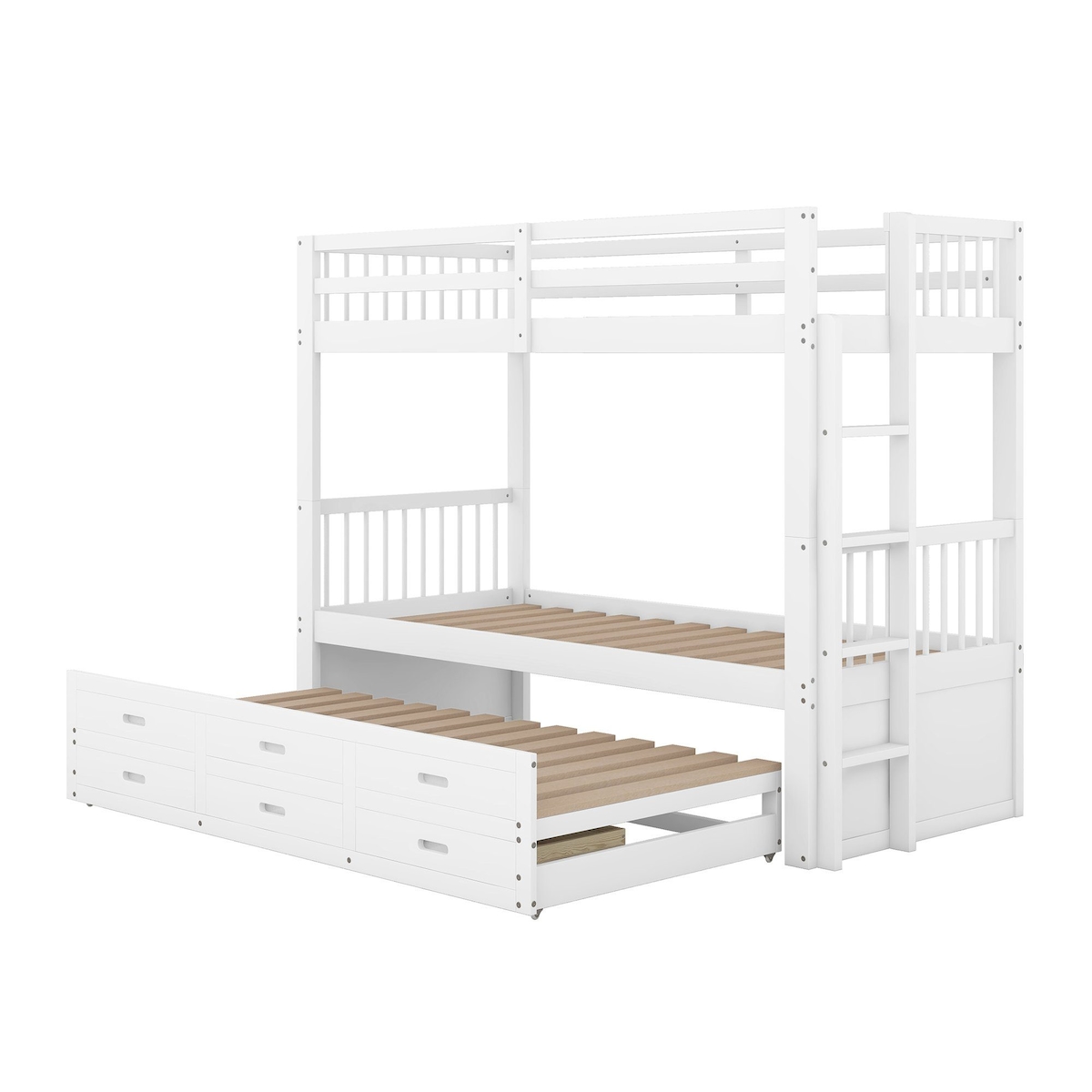 Merax Etagenbett, 3 Liegefläche und 3 Schubladen 90x200cm Kiefer Image