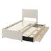 Beige Twin Linen Fabric Upholstered Platform Bed w/ Trundle&3 Drawers