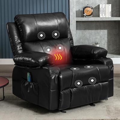 Massage Heat Rocking Chair Recliner w/ USB Charge & Cup Holders