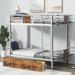 Twin over Twin Metal Bunk Bed with Two Storage Drawers & Wood Grain Guardrail（2 Colors）