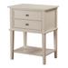 Wood Veneers Nightstand Storage Cabinet with Open Storage Shelf and Dove Tail Felt Lined Top Drawer End Table for Bedroom, Beige