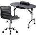 Manicure Table Nail Desk Workstation for Spa Beauty Salon and Adjustable Low Back Armless Swivel Office Chair Black