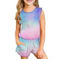 Kids Girls Summer Outfits Cute Cotton Ruffle Tank Top T-Shirt and Shorts Set Clouds Printed Tie Dye with Side Pockets Toddler Baby Girl Comfortable Sleeveless Clothes Set Multicolor13-14 Years