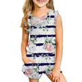 Kids Girls Summer Outfits Cute Cotton Ruffle Tank Top T-Shirt and Shorts Set Floral Printed Stripes with Side Pockets Toddler Baby Girl Comfortable Sleeveless Clothes Set White qILAKOG 9-10 Years