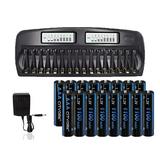 16 Pack AAA 1100mAh Ni-MH Rechargeable Batteries with 16 slot battery charger with discharge function suitable for AA AAA nickel hydrogen/nickel cadmium batteries (fast charger)