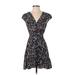 J.Crew Casual Dress - Mini V Neck Short sleeves: Black Floral Dresses - Women's Size 2